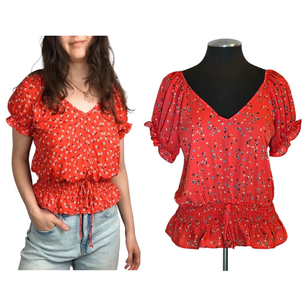 Sienna Sky - Floral Puff Sleeve Smocked Tie Waist Top - Medium